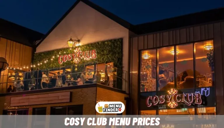 Cosy Club Menu Prices